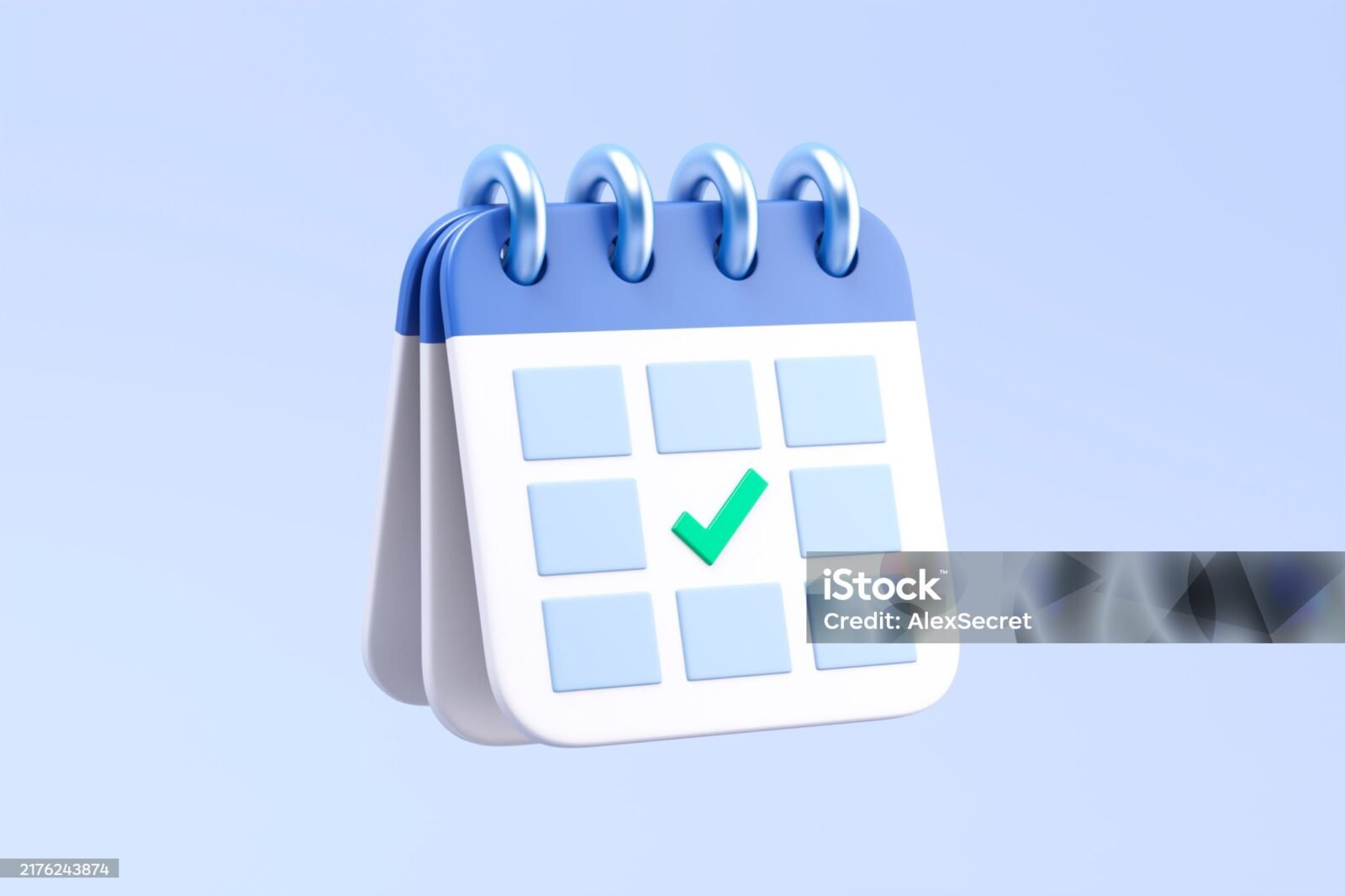 Cartoon paper calender with rings and marked date. 3d illustration