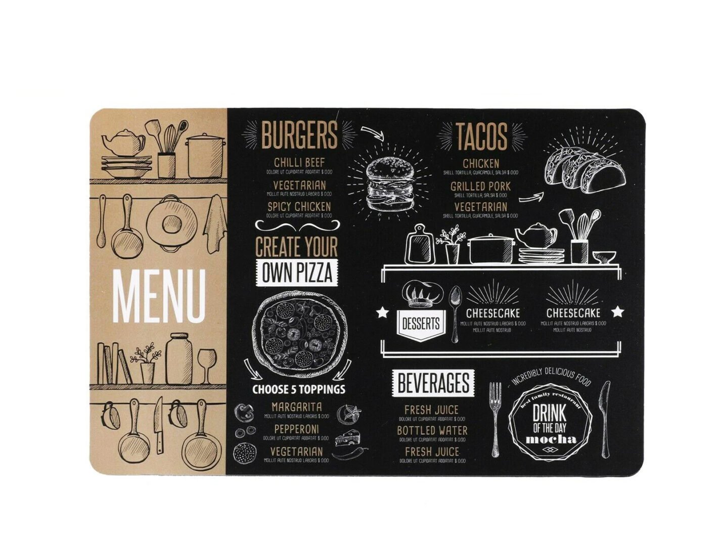 135 GSM Glossy Paper Table Mat  (Size: 30x42 cm) 2 Color